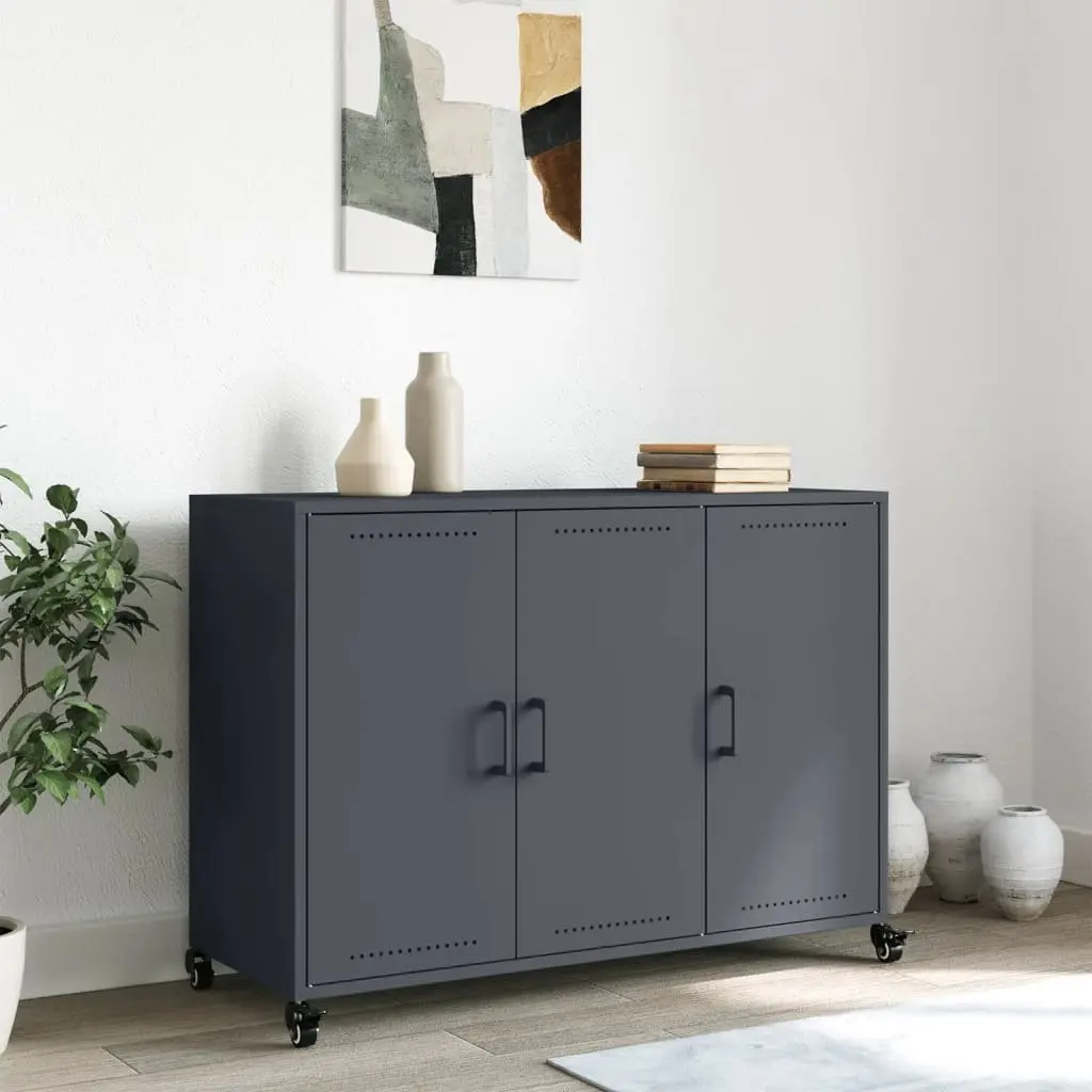 Sideboard Anthracite Storage Cabinet with Wheels 100.5 x 39 x 72 cm