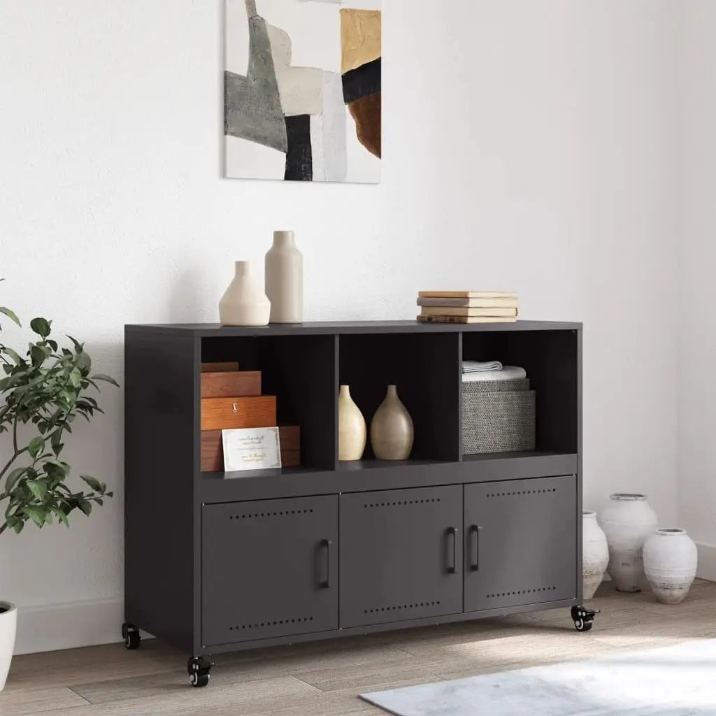 Sideboard Black Storage Cabinet with Wheels Buffet Furniture Hallway Living Room