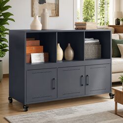 Sideboard Anthracite Storage Cabinet Steel Wheels Bedroom Living Room Furniture