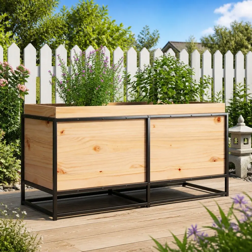 Raised Garden Planter Box Solid Pine Wood Brown Outdoor Decoration 100x40x50cm