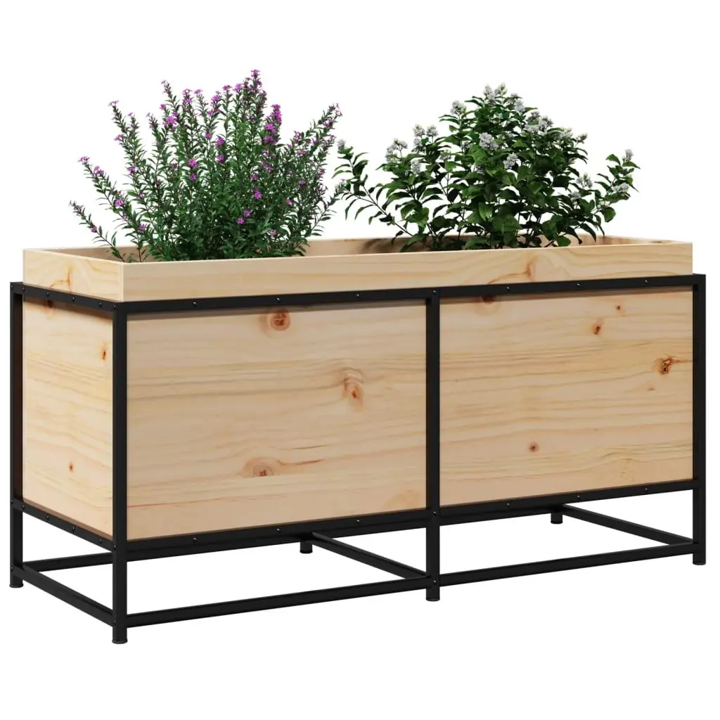 Raised Garden Planter Box Solid Pine Wood Brown Outdoor Decoration 100x40x50cm