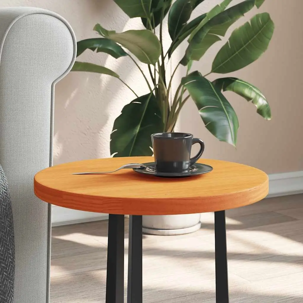 Round Solid Pinewood Table Top Brown 40cm Round Shape Wax Finish