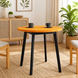 Round Wooden Table Top Brown Solid Pine Wood Wax Indoor Coffee Tabletop