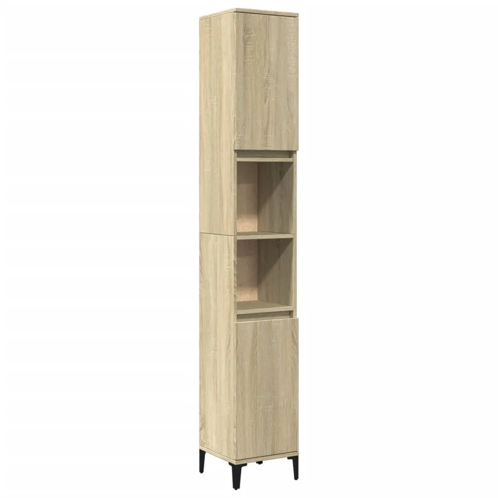 Bathroom Cabinet Sonoma Oak Tall Storage Unit 30x30x190cm with Shelves Doors