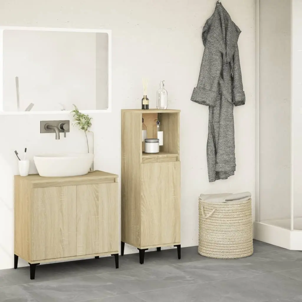Bathroom Vanity Cabinet Brown 30x30x100cm Storage Engineered Wood Cupboard