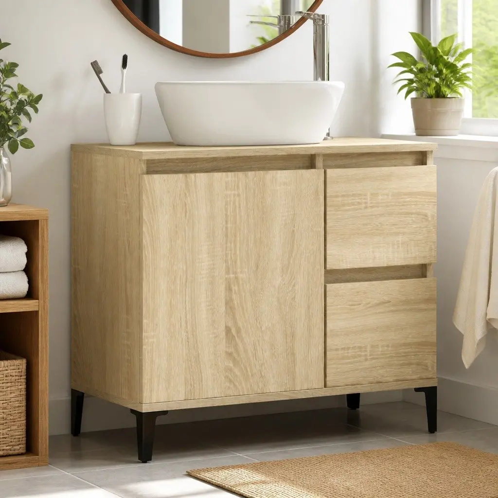Bathroom Vanity Cabinet Engineered Wood Brown 65x33x60cm