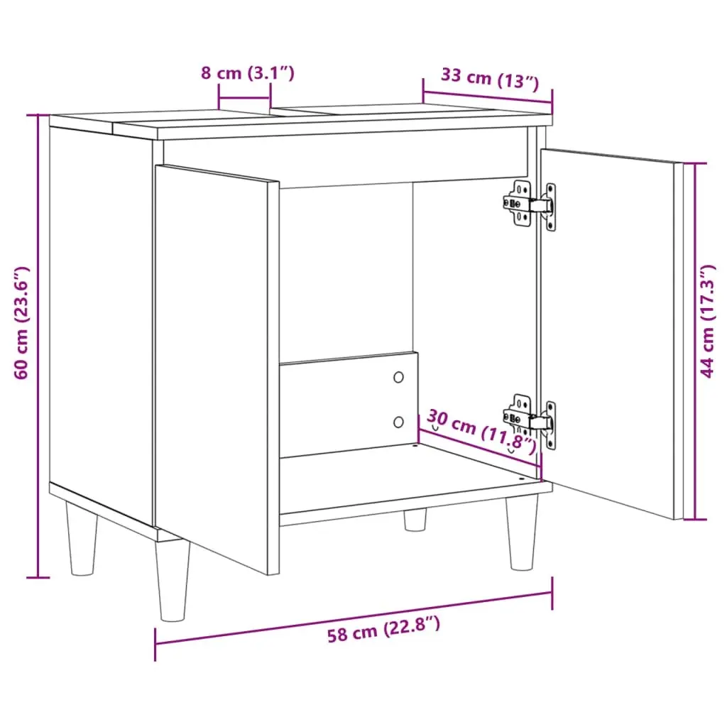 Bathroom Vanity Sink Cabinet Under-Sink Storage Sonoma Oak 58x33x60 cm