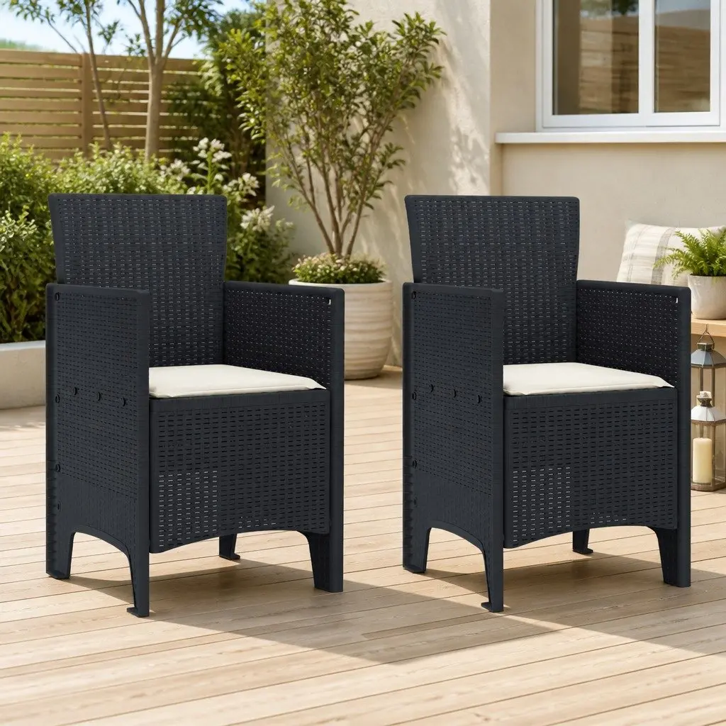 Outdoor Garden Chair Set Modern Anthracite Polypropylene 2 Piece