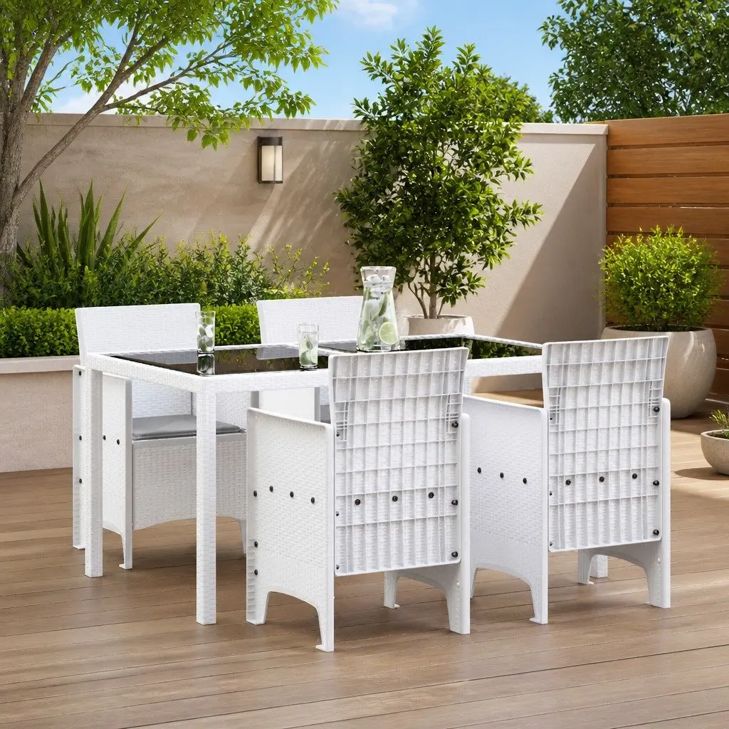 Outdoor Garden Chair Modern White 4 Piece Stackable Patio Furniture