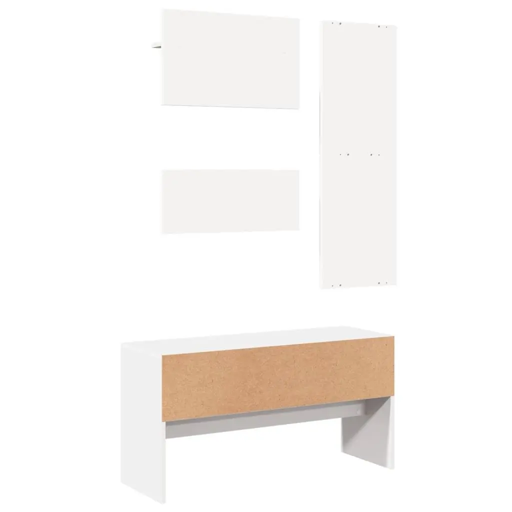 4 Piece Hallway Furniture Set Storage Bench with Drawers Mirror and Coat Racks White