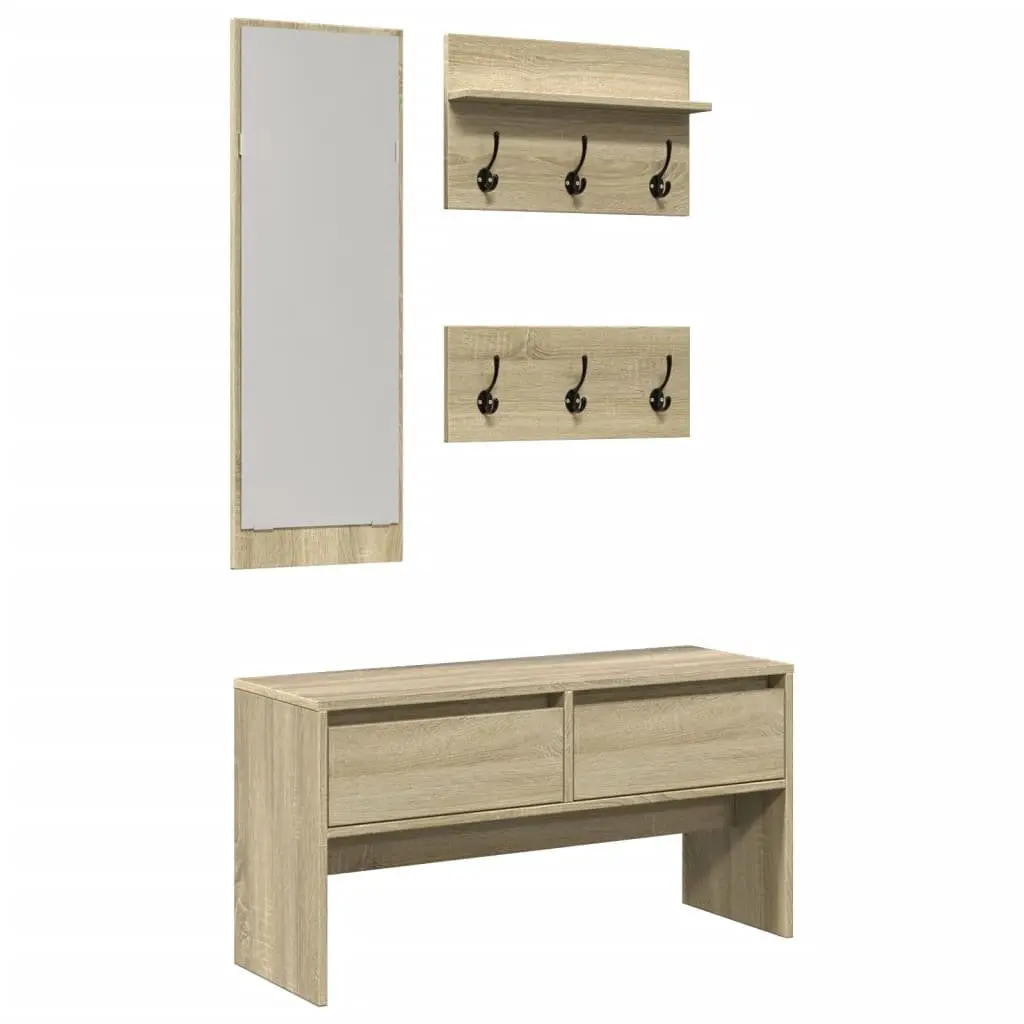 Hallway Furniture Set Multifunctional Storage Bench with Mirror and Coat Hooks