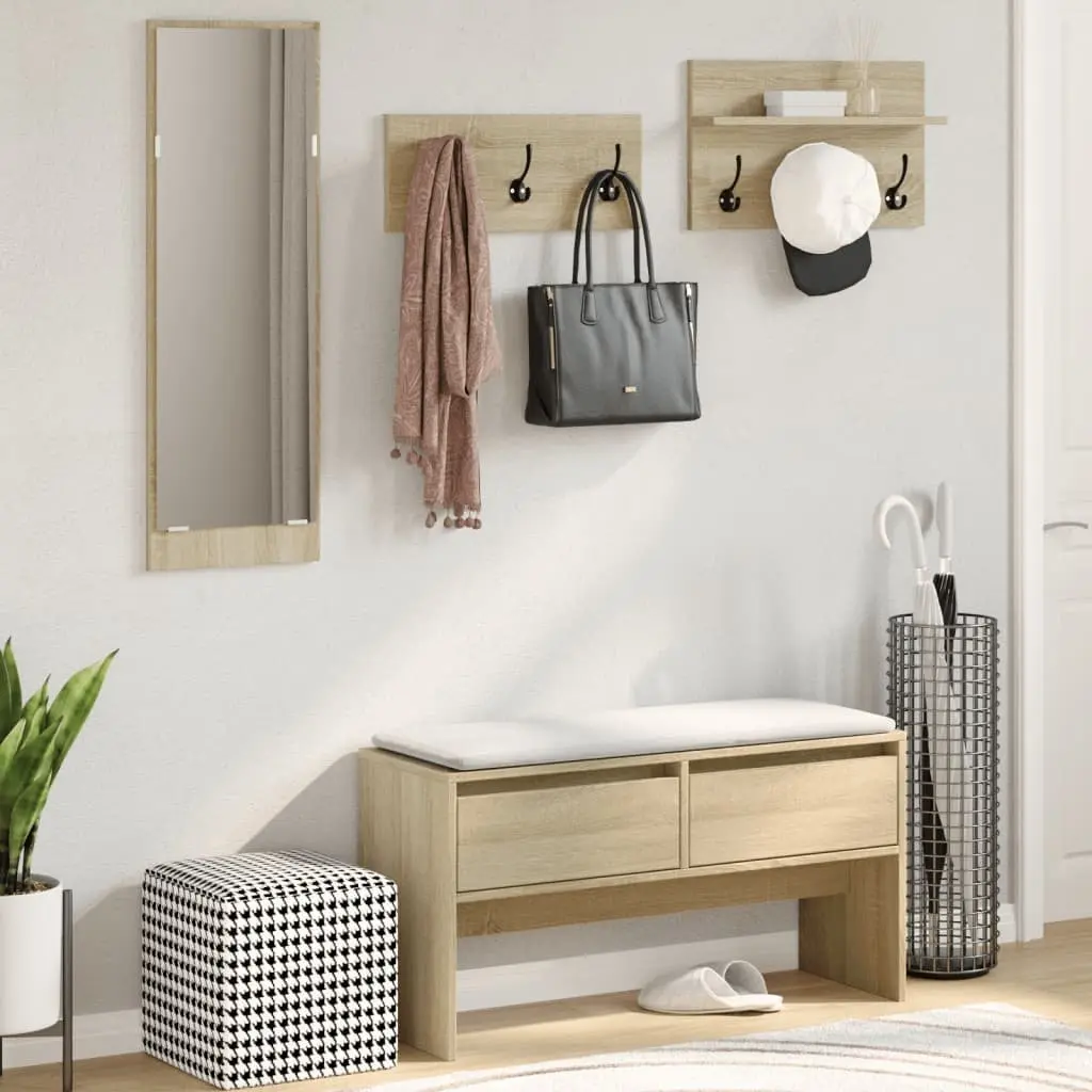 Hallway Furniture Set Multifunctional Storage Bench with Mirror and Coat Hooks