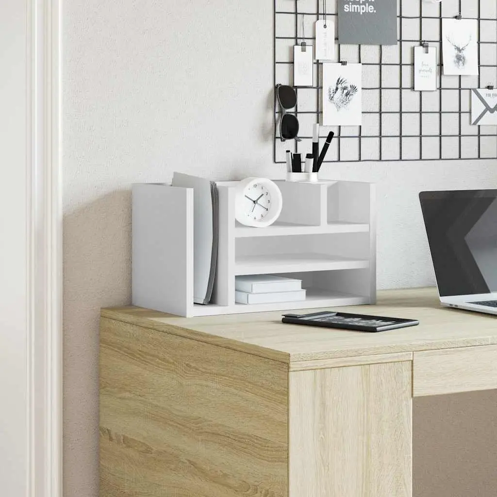 Desk Organiser White 44.5x24x25cm 6 Compartment Desktop Storage Filing