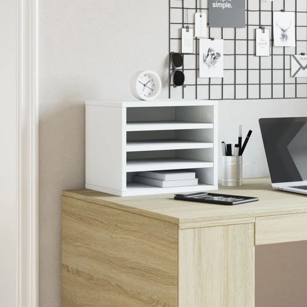 Desk Organiser White Engineered Wood 36 x 26 x 29.5 cm