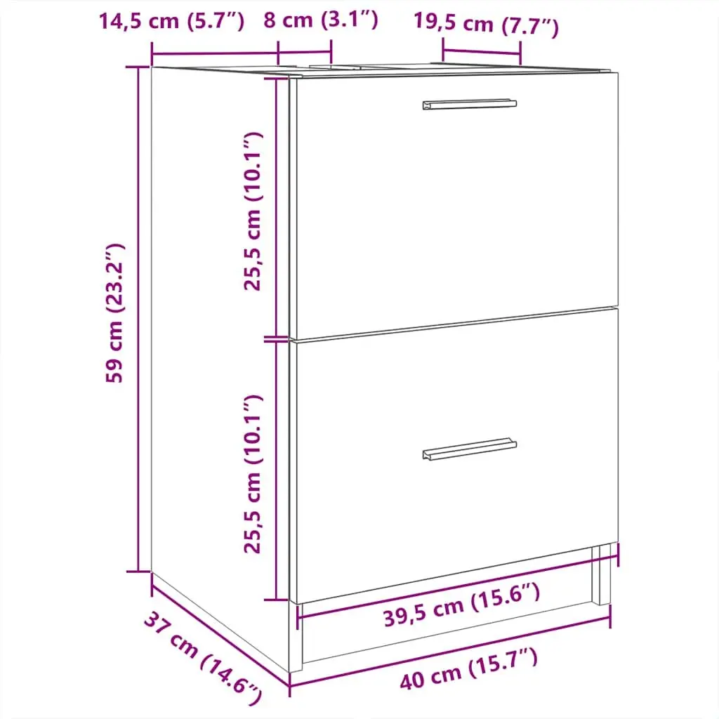 Bathroom Vanity Unit White Under Sink Cabinet Engineered Wood 40x37x59cm