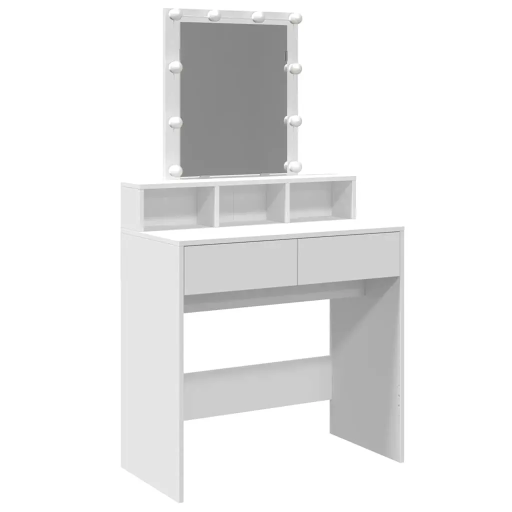 Dressing Table with LED Mirror White Bedroom Vanity Storage Drawers Compartments