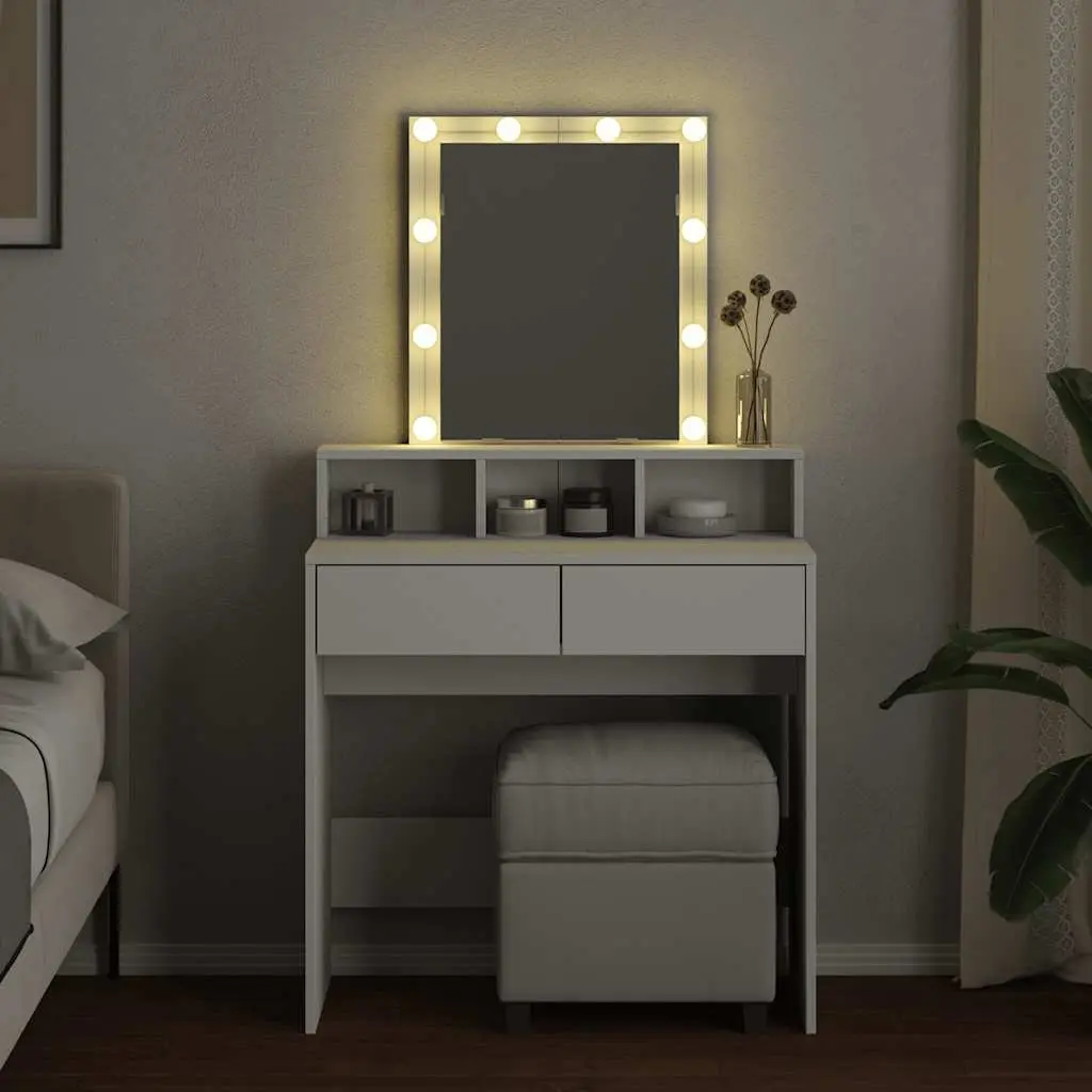 Dressing Table with LED Mirror White Bedroom Vanity Storage Drawers Compartments
