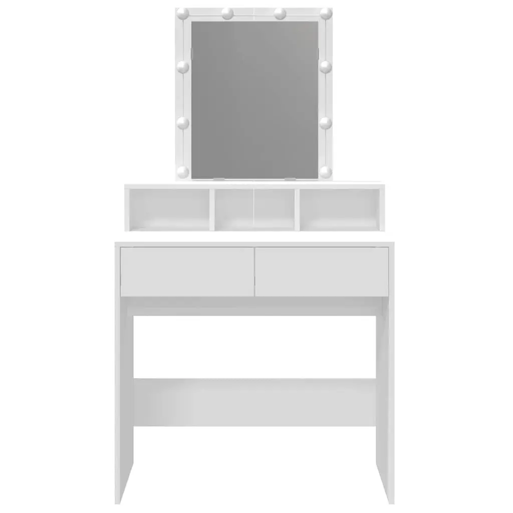 Dressing Table with LED Mirror White Bedroom Vanity Storage Drawers Compartments