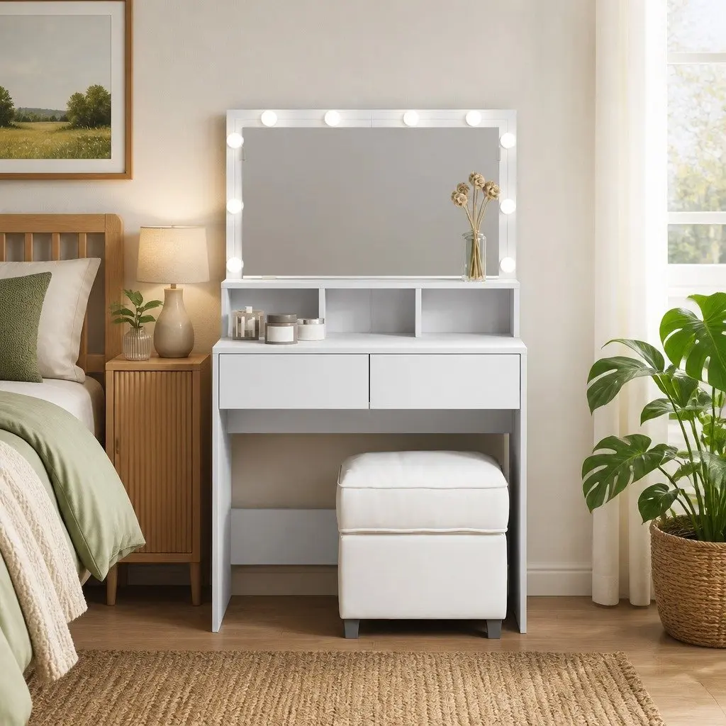 White Dressing Table with LED Mirror