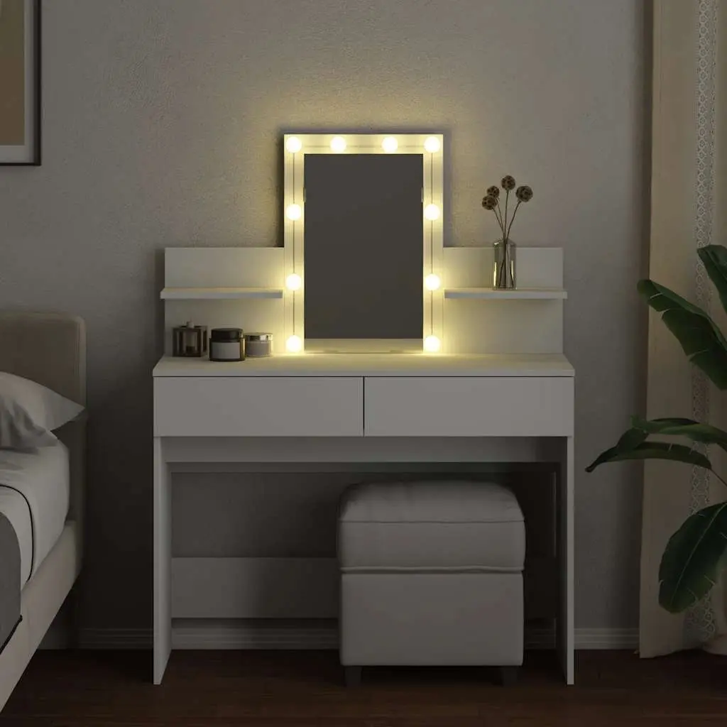 Dressing Table LED Mirror White Vanity Makeup Desk 100L x 40W x 130H cm