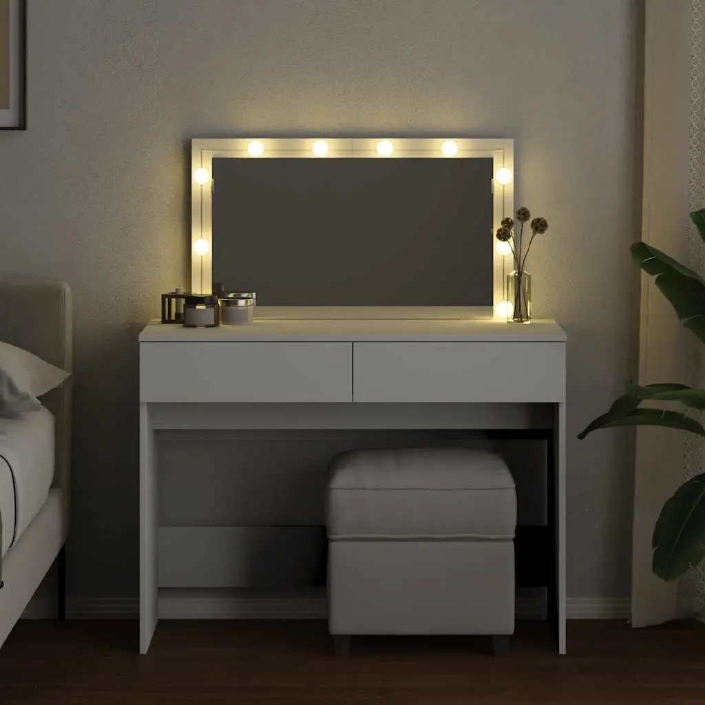 Dressing Table with LED Mirror White Bedroom Vanity 2 Drawers Storage Desk