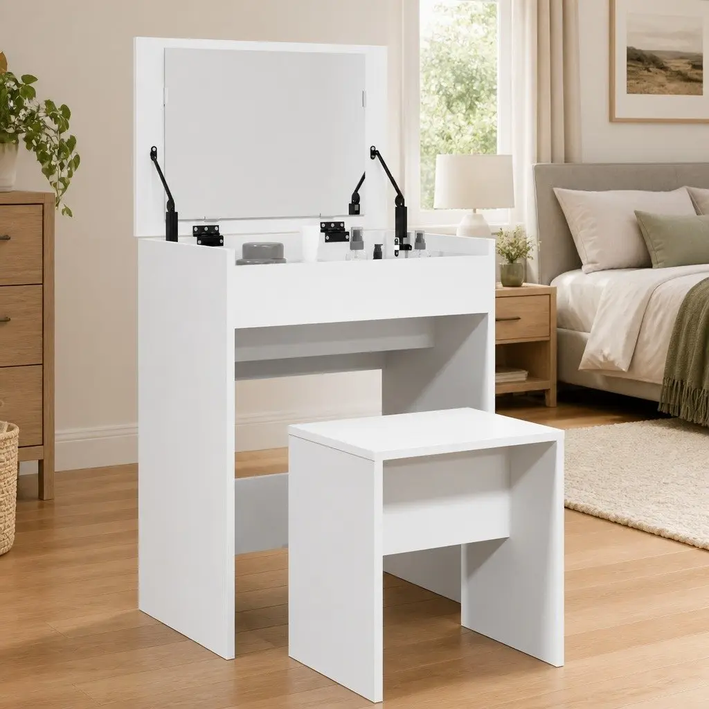 Dressing Table White with Mirror and Stool Bedroom Vanity 60 x 40 x 113.5 cm