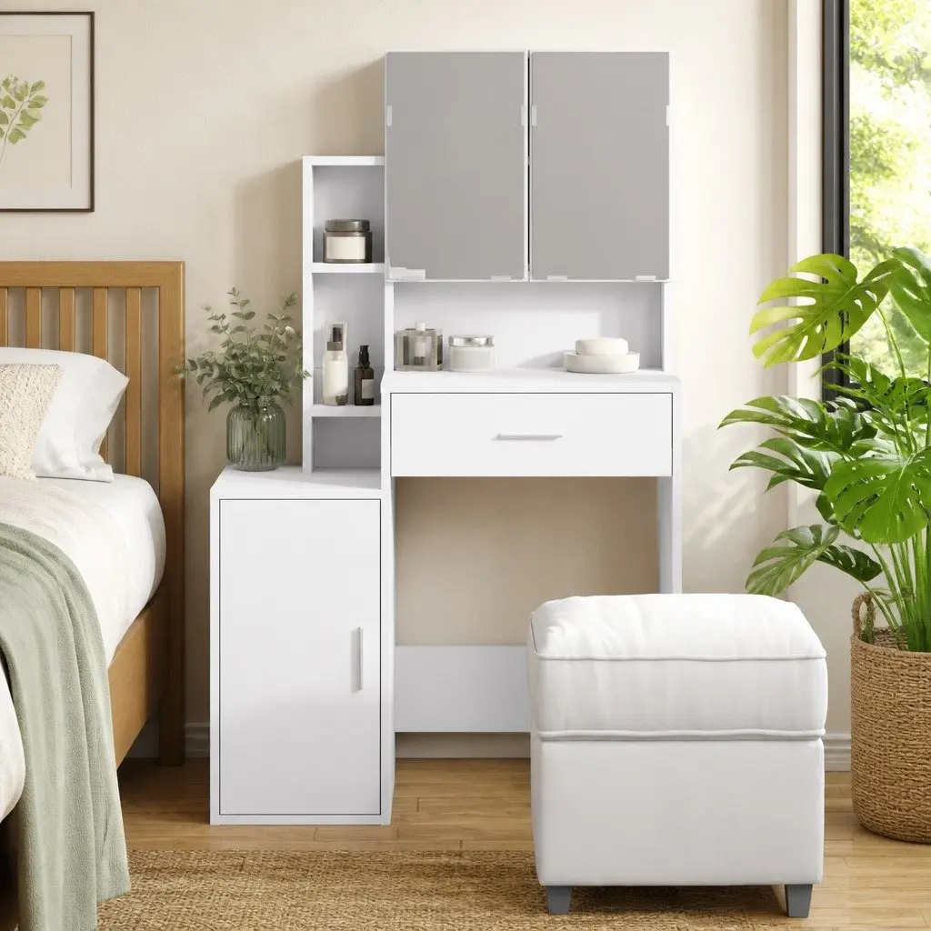 Dressing Table with Mirror and Storage Drawer White 80 x 35 x 132 cm