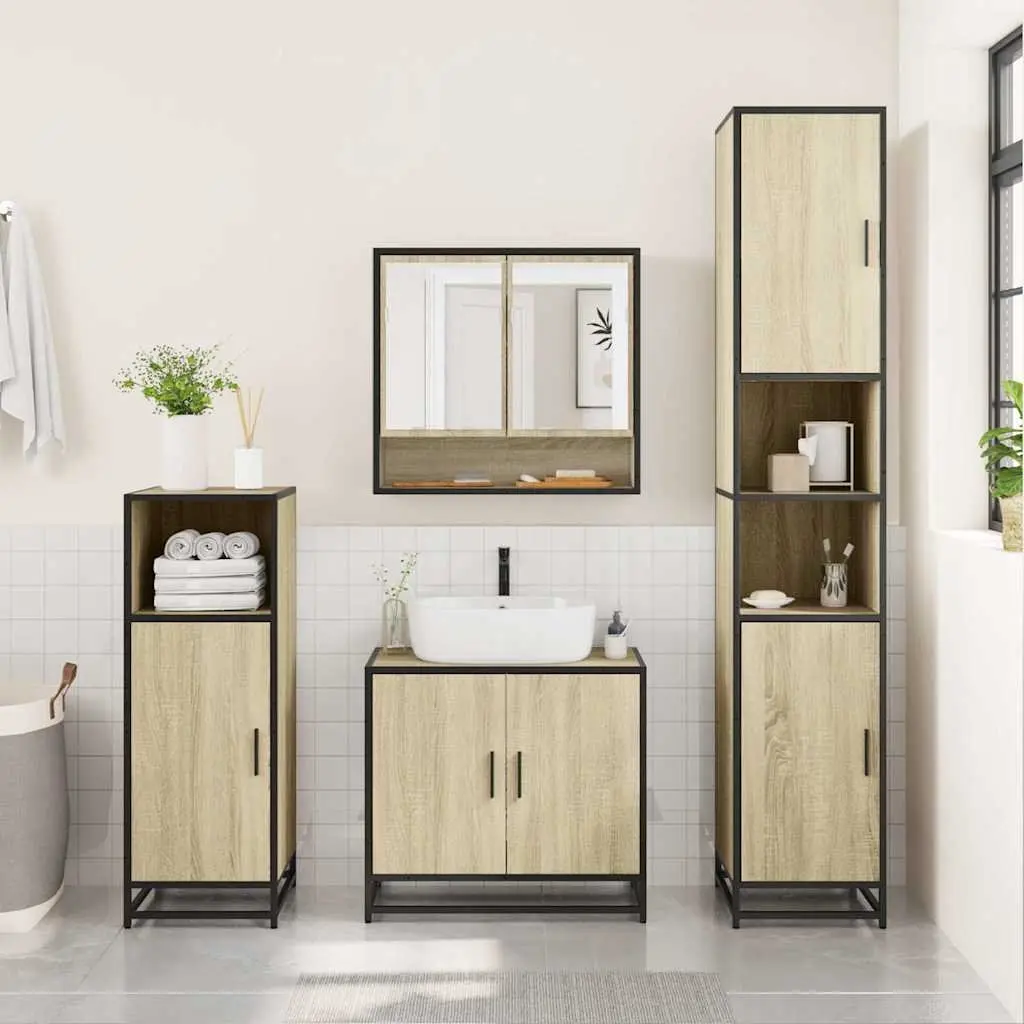Bathroom Mirror Cabinet Wall-Mounted Engineered Wood 65W x 20D x 60H cm