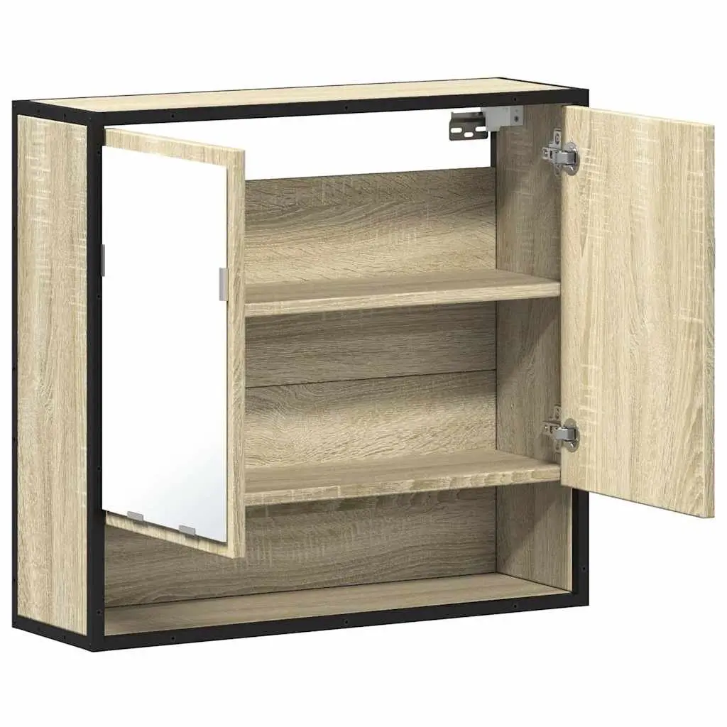 Bathroom Mirror Cabinet Wall-Mounted Engineered Wood 65W x 20D x 60H cm
