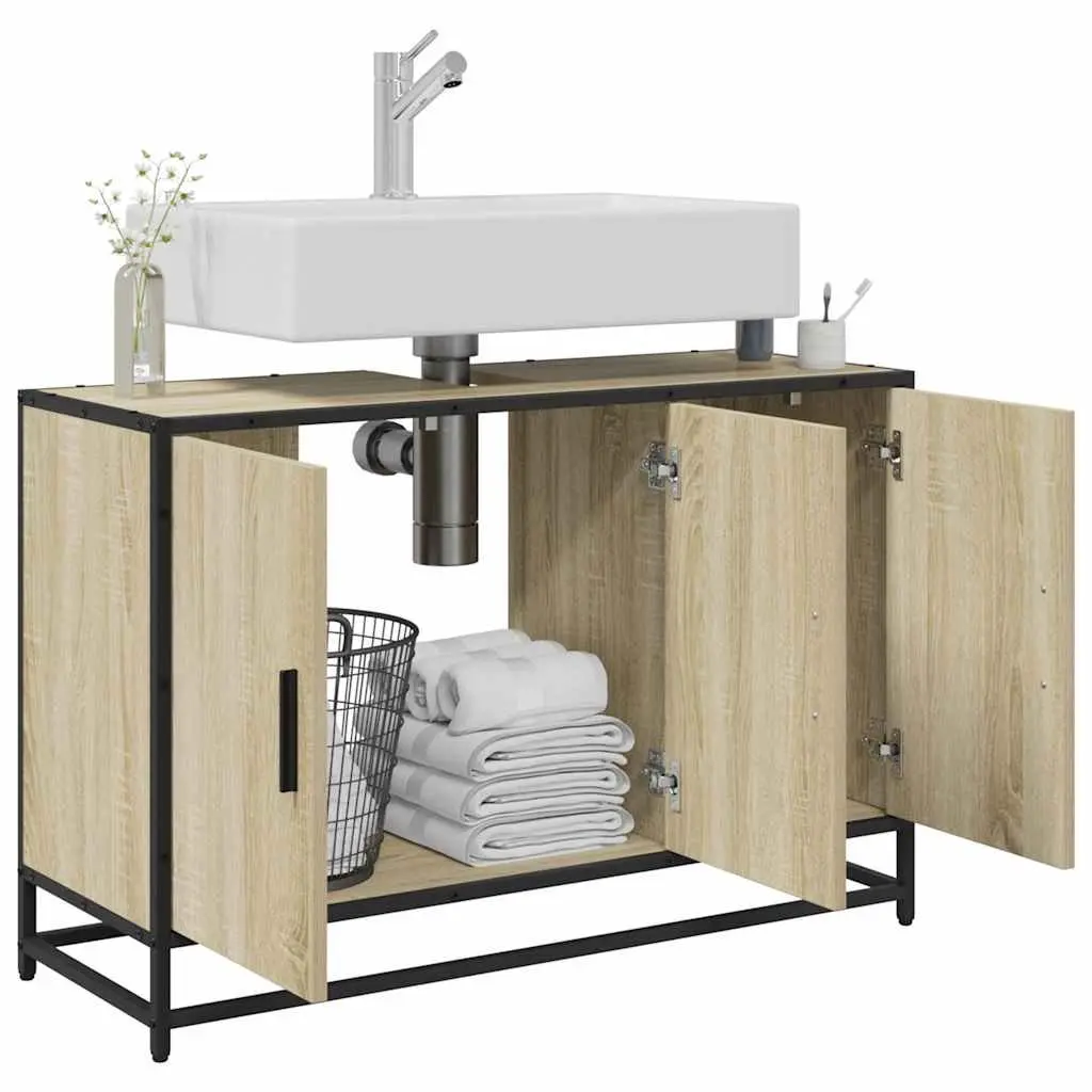 Bathroom Sink Cabinet Engineered Wood Brown Sonoma Oak 90x33x60cm