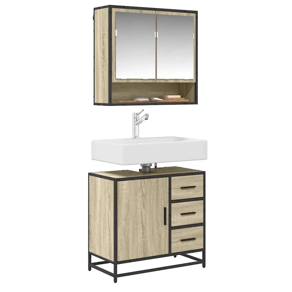 Bathroom Sink Cabinet Brown Engineered Wood Vanity Unit 65x33x60 cm