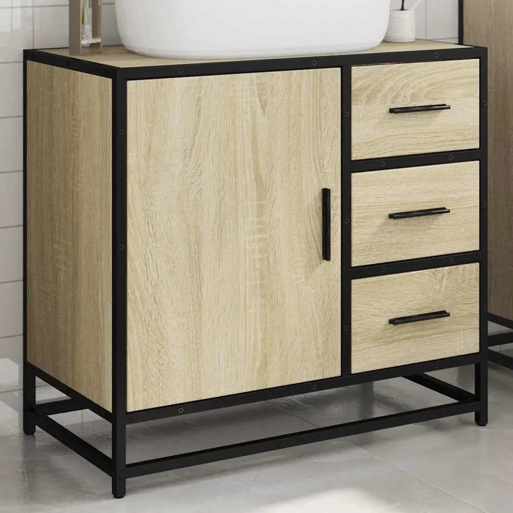 Bathroom Sink Cabinet Brown Engineered Wood Vanity Unit 65x33x60 cm
