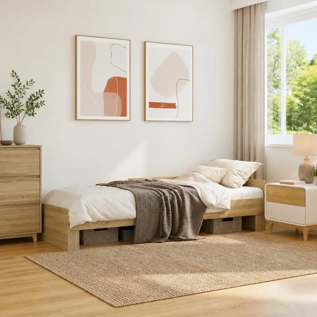 Bed Frame 90x190 cm Sonoma Oak Engineered Wood Slatted Base Side Rails
