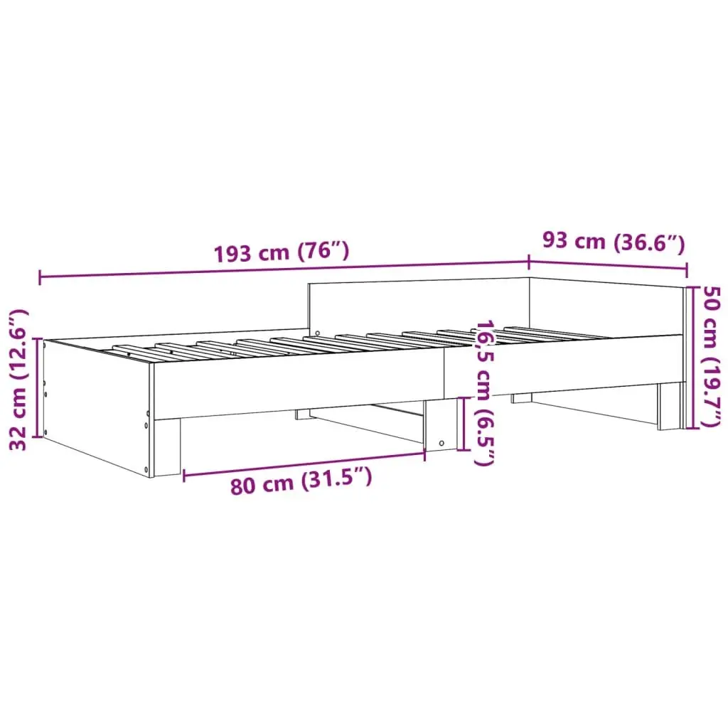 Bed Frame 90x190 cm Sonoma Oak Engineered Wood Slatted Base Side Rails