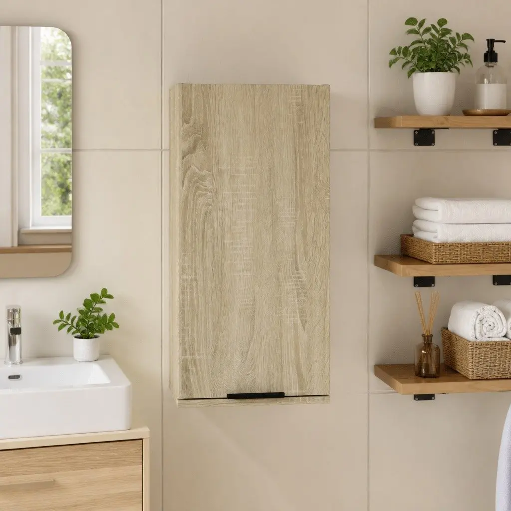 Wall-Mounted Bathroom Cabinet Brown Sonoma Oak Storage Vanity Unit Cupboard