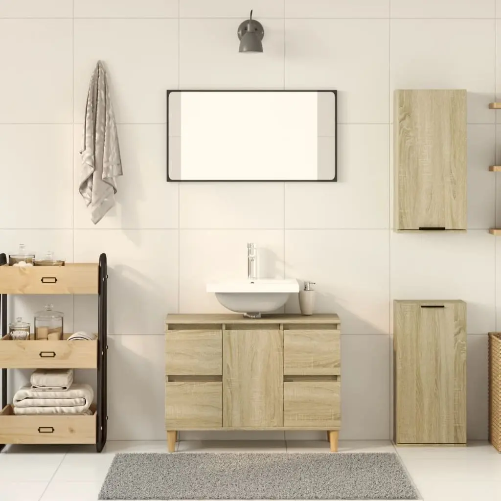 Wall-Mounted Bathroom Cabinet Brown Sonoma Oak Storage Vanity Unit Cupboard