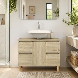 Bathroom Sink Cabinet Brown Vanity Unit 80x33x60cm Storage Drawers Compartment