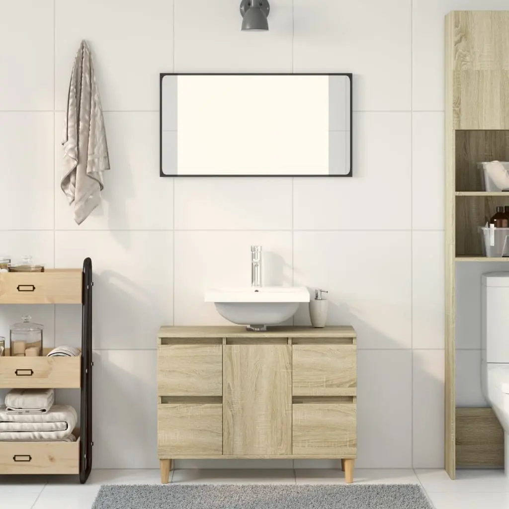 Bathroom Sink Cabinet Brown Vanity Unit 80x33x60cm Storage Drawers Compartment