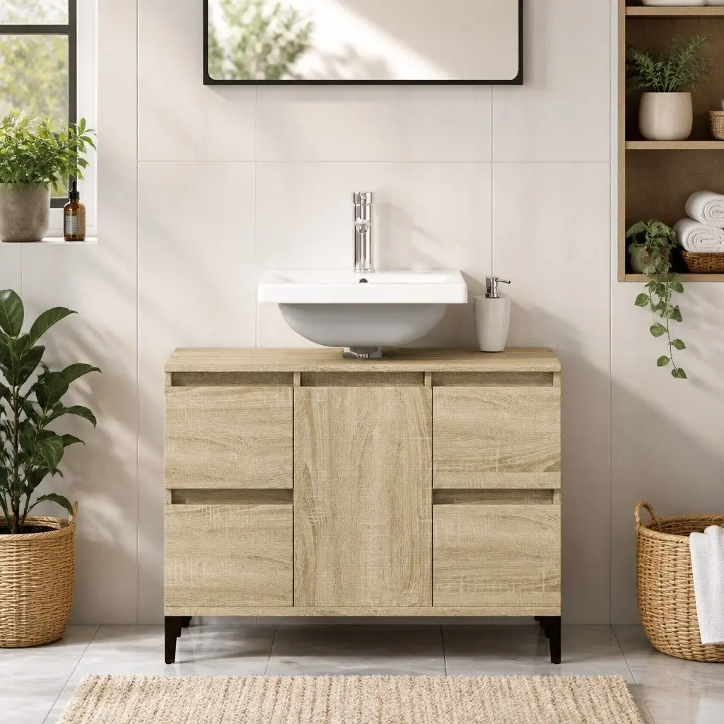 Bathroom Sink Cabinet Brown Engineered Wood 80W x 33D x 60H cm