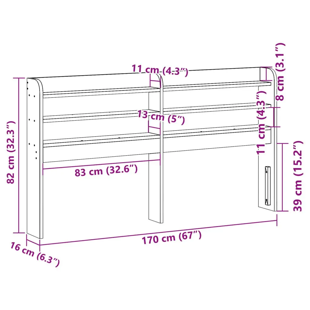 Headboard with Storage Shelves Freestanding 160 cm Pine Wood