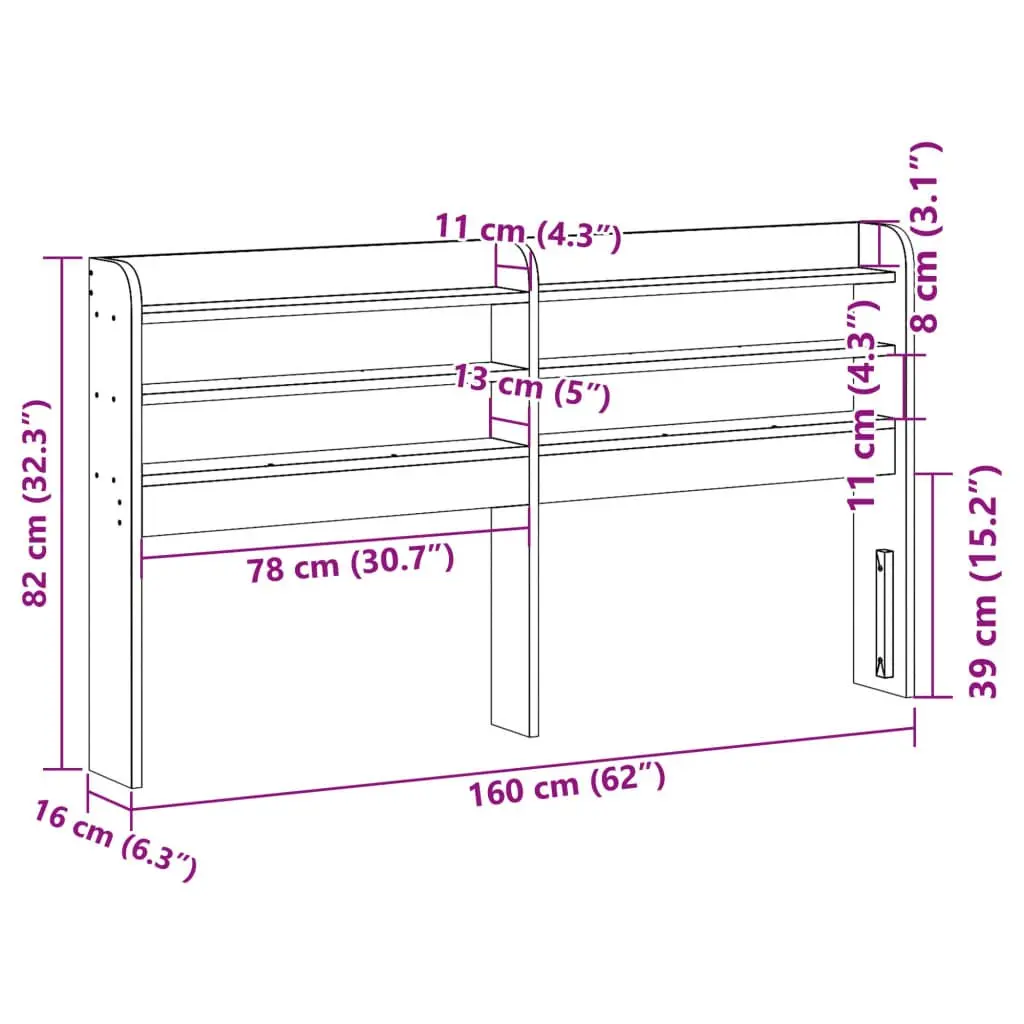 Headboard with Storage Shelves 150cm Solid Wood Bedroom Furniture Freestanding