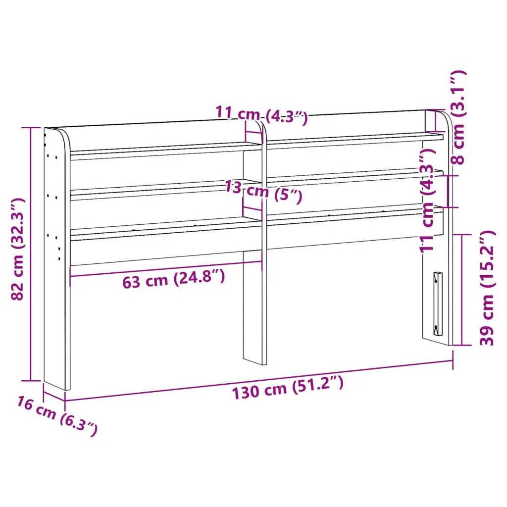 Headboard with Storage Shelves Solid Pinewood 120 cm
