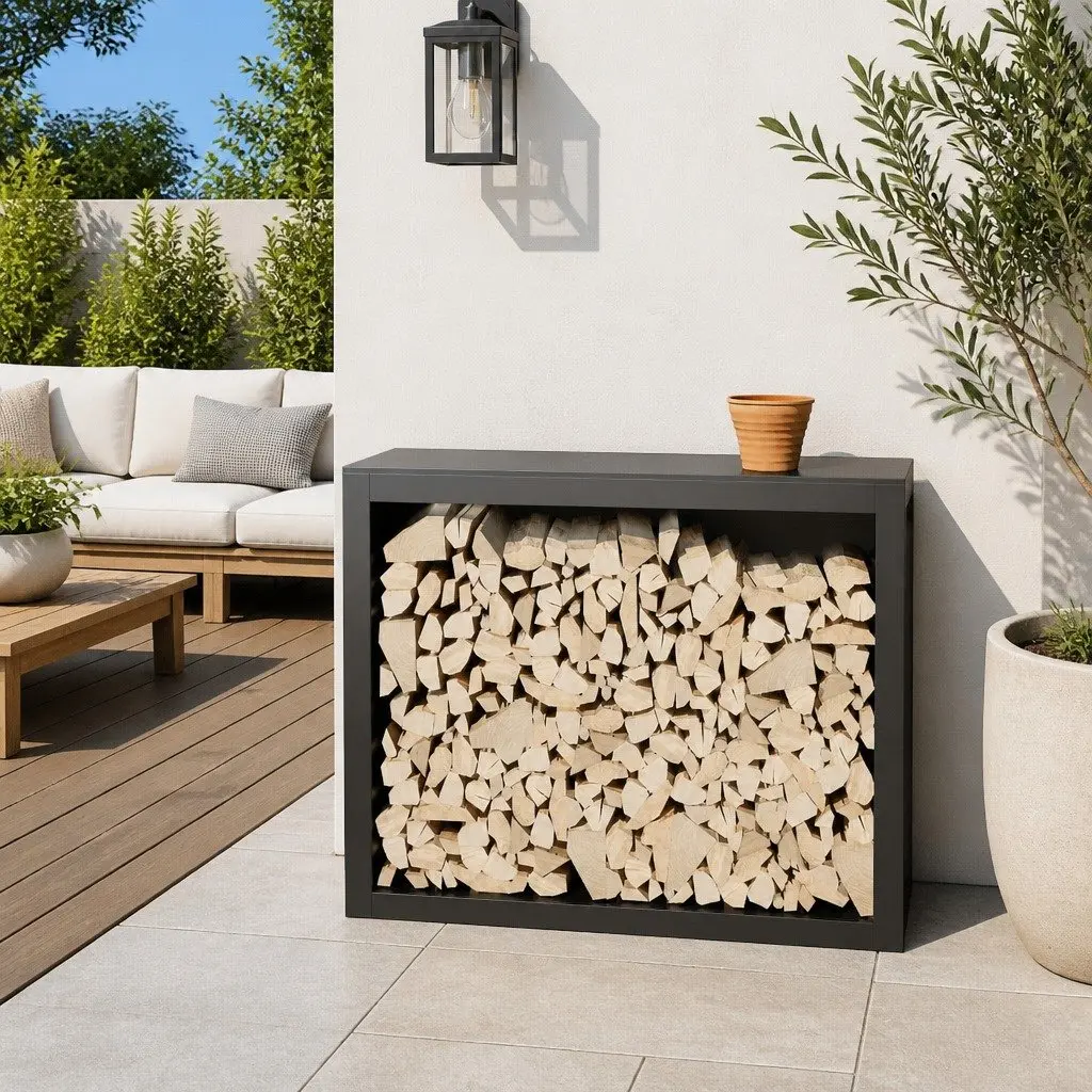 Firewood Rack Steel Log Storage Holder Anthracite 100x40x80cm