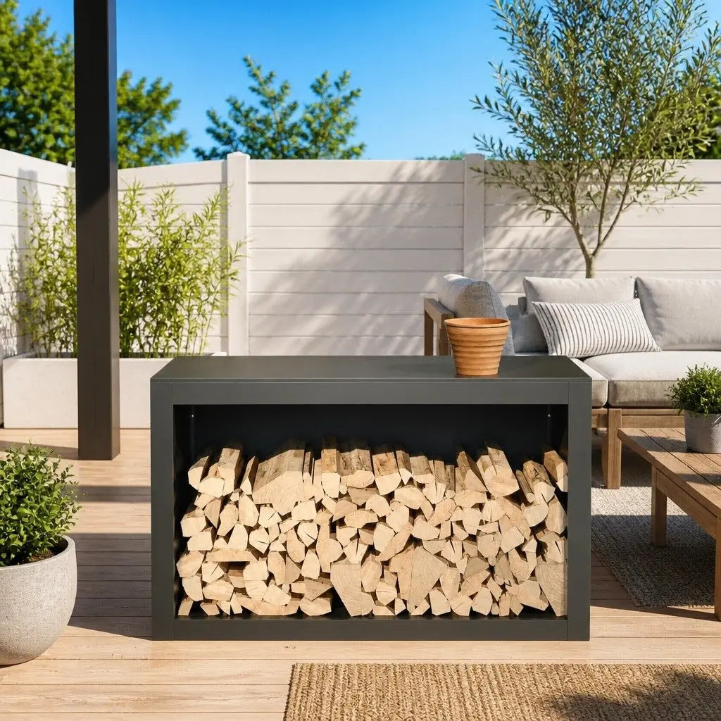 Firewood Rack Anthracite Steel Log Storage Stand 100x40x60cm