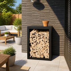 Firewood Rack Black Storage Log Holder Stand Steel Fireplace Wood Carrier