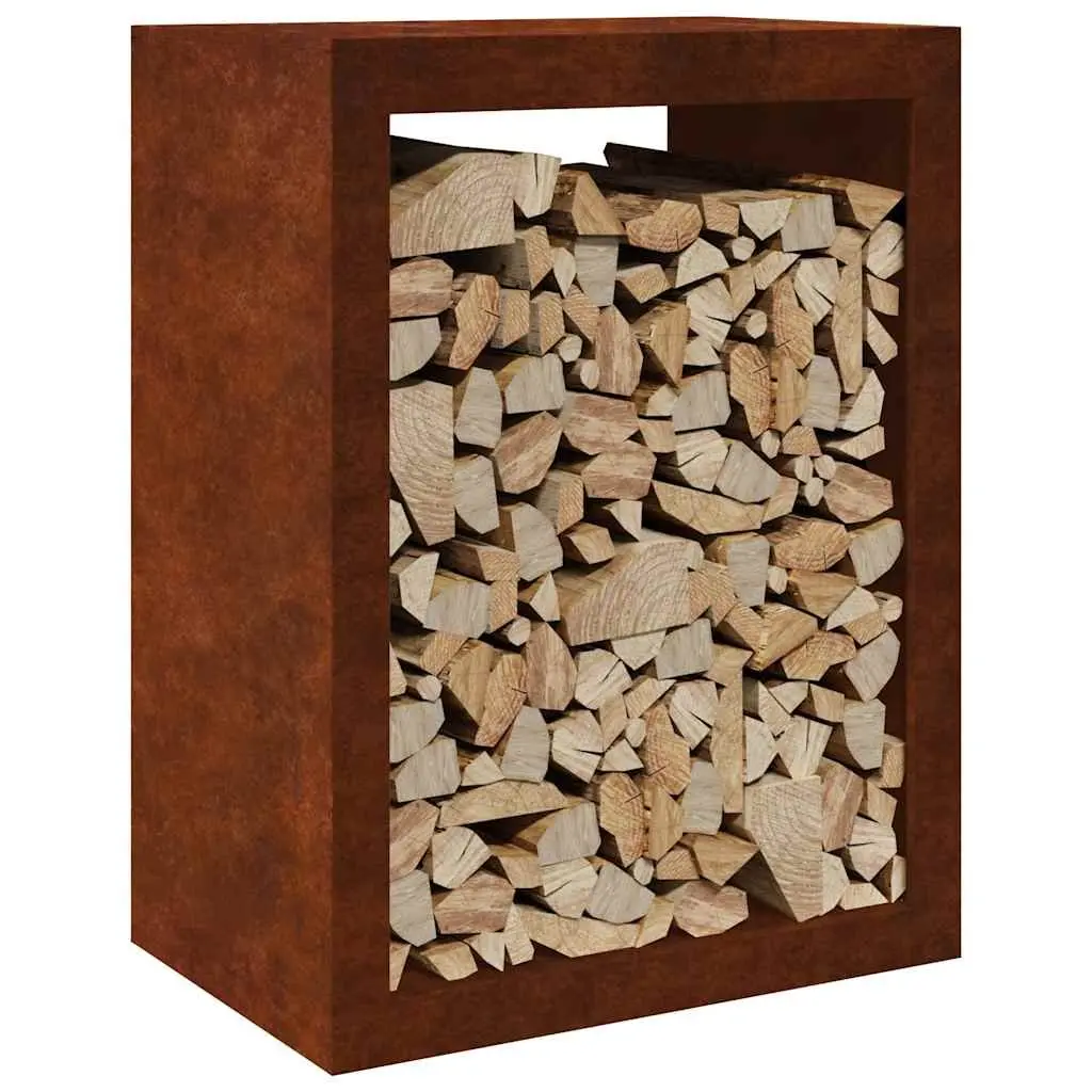 Firewood Rack Weathering Steel Outdoor Log Storage Holder 60 x 40 x 80 cm