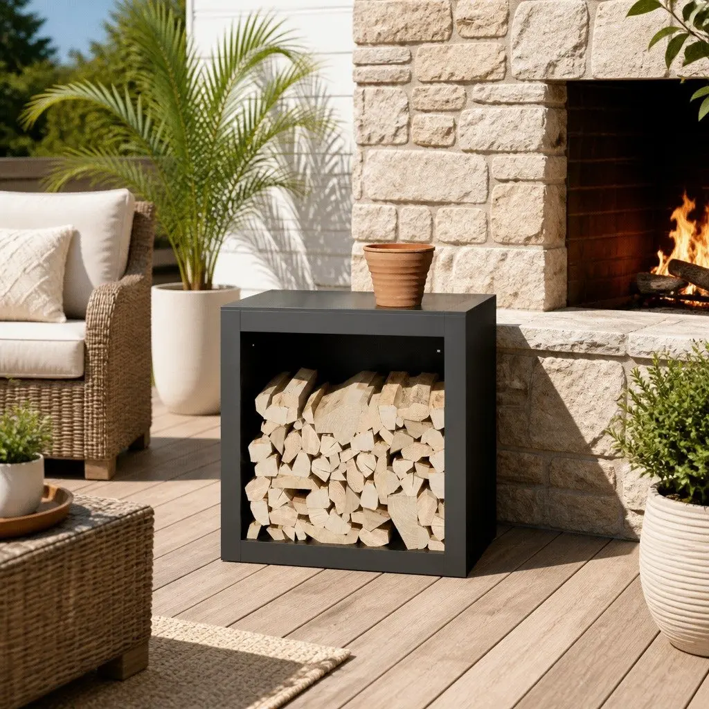 Firewood Rack Steel Anthracite Storage Log Holder Stand 60 x 40 x 60 cm