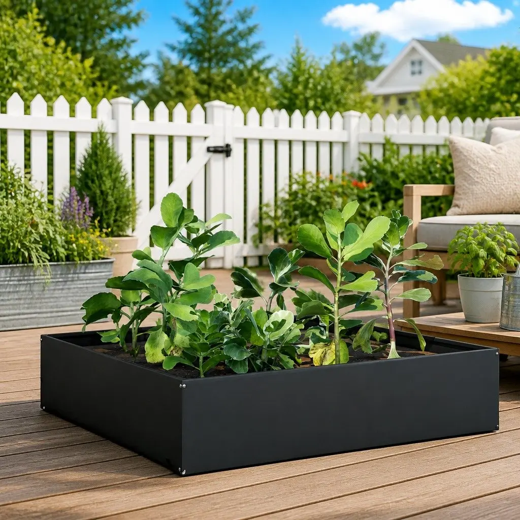 Steel Garden Raised Bed Weather-resistant Anthracite 100x100x41 cm Outdoor Planter Box
