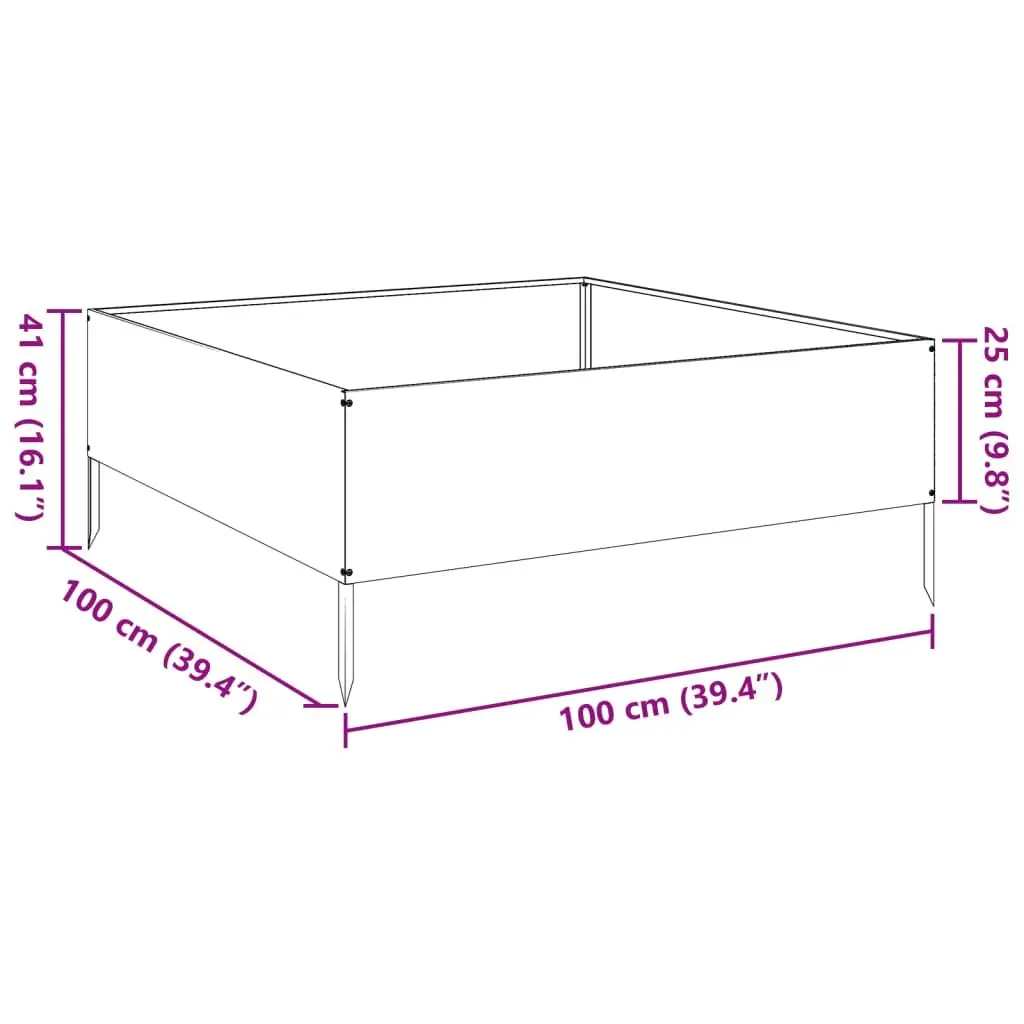 Steel Garden Raised Bed Weather-resistant Anthracite 100x100x41 cm Outdoor Planter Box