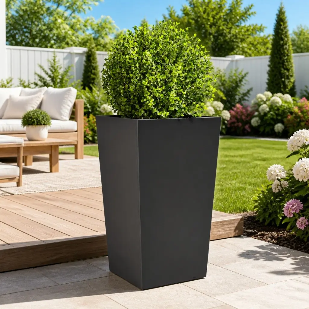 Garden Planter Black Steel Tall Outdoor Raised Planter Box 45 x 45 x 75 cm